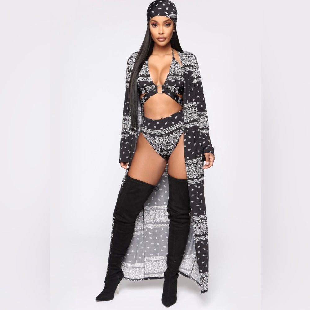 NWT Fashion Nova Bandana Babe 4 piece Sunsuit Set in black